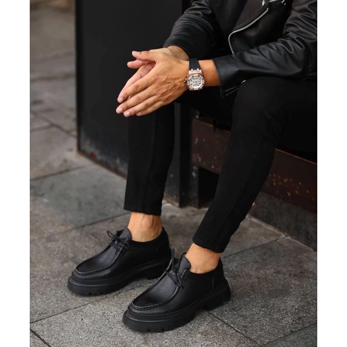 Erkek Deri Eva Taban Bağçıklı Ayakkabı-Siyah