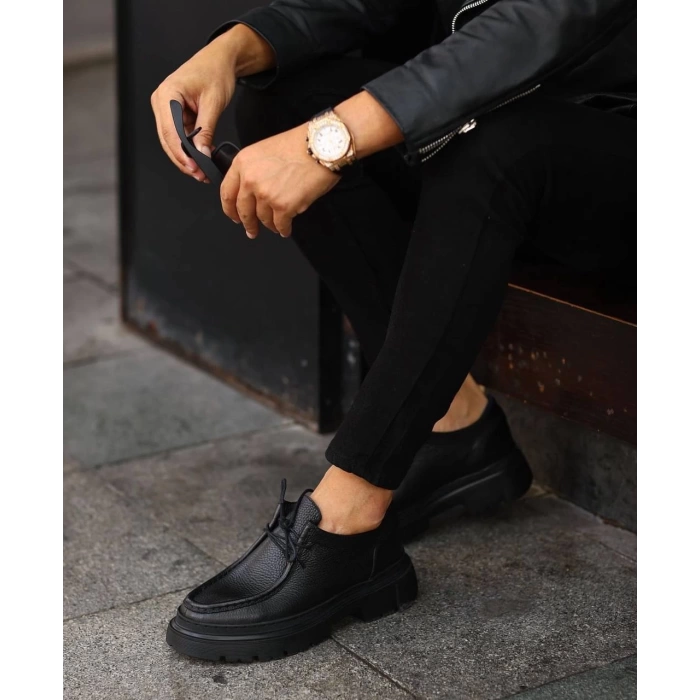 Erkek Deri Eva Taban Bağçıklı Ayakkabı-Siyah