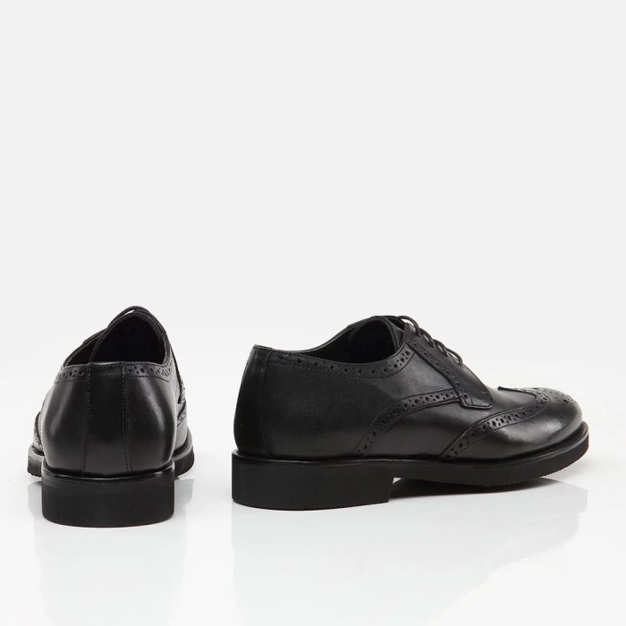 Erkek Klasik Bağcıklı Önü Desenli KlasıkTaban Ayakkabı -Siyah