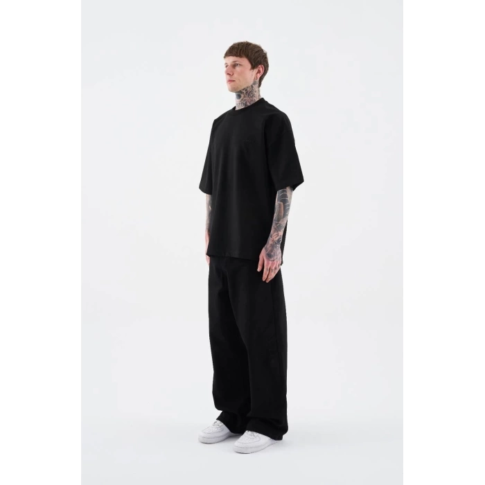 Erkek Owersize Kalıp Basic Tişört - Siyah