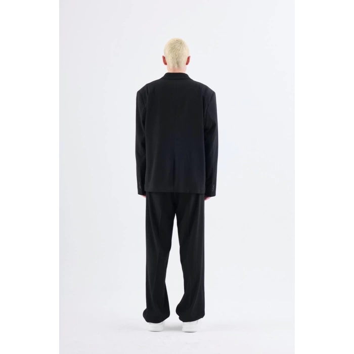 Erkek Owersıze Likralı Takım Elbise-Siyah