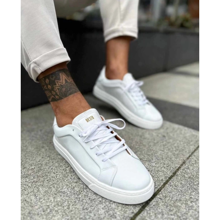 Erkek Sneakers Bağcıklı Spor Ayakkabı-Beyaz Beyaz