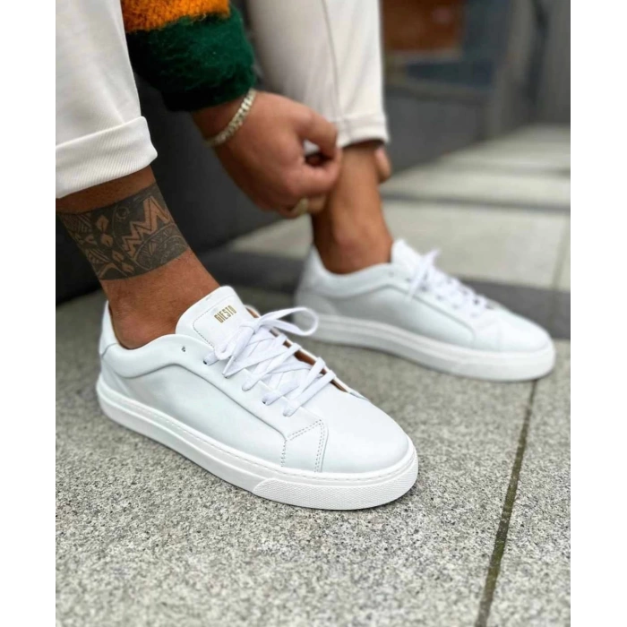 Erkek Sneakers Bağcıklı Spor Ayakkabı-Beyaz Beyaz