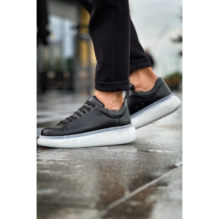 Erkek Sneakers Şeffaf Taban Günlük Spor Casual Ayakkabı -Siyah -Beyaz