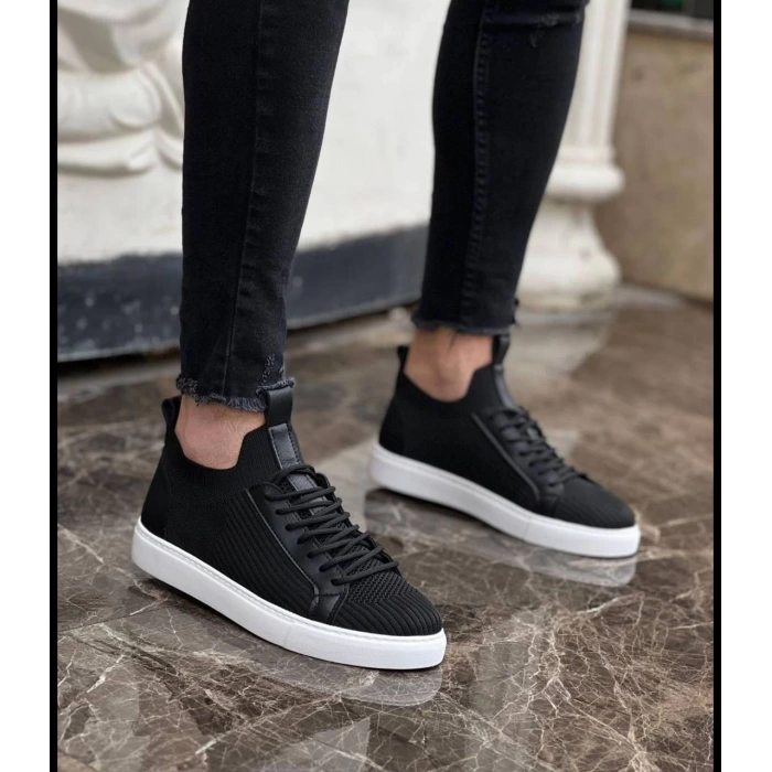 Erkek Tarz Casual Sneaker Günlük Spor Bez Ayakkabı -Siyah-Beyaz