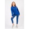 Bisiklet Yaka Owersıze Kapüşonlu Sweatshirt -Mavi