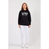 Bisiklet Yaka Owersıze Kapüşonlu Love Baskılı Sweatshirt -Siyah