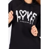Bisiklet Yaka Owersıze Kapüşonlu Love Baskılı Sweatshirt -Siyah