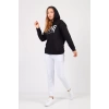 Bisiklet Yaka Owersıze Kapüşonlu Love Baskılı Sweatshirt -Siyah