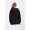 Bisiklet Yaka Owersıze Kapüşonlu Love Baskılı Sweatshirt -Siyah