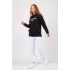 Bisiklet Yaka Owersıze Kapüşonlu All Baskılı Sweatshirt -Lacivert