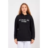 Bisiklet Yaka Owersıze Kapüşonlu All Baskılı Sweatshirt -Lacivert