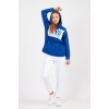 Bisiklet Yaka Owersıze Kapüşonlu Love Baskılı Sweatshirt -Mavi