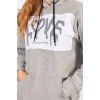 Bisiklet Yaka Owersıze Kapüşonlu Love Baskılı Sweatshirt -Gri