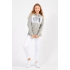 Bisiklet Yaka Owersıze Kapüşonlu Love Baskılı Sweatshirt -Gri