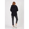 Bisiklet Yaka Owersıze Kapüşonlu Sweatshirt -Siyah