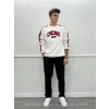 Chicago Baskılı İç Kısmı Şardonlu Oversize Sweatshirt - Beyaz