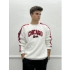Chicago Baskılı İç Kısmı Şardonlu Oversize Sweatshirt - Beyaz