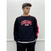 Chicago Baskılı İç Kısmı Şardonlu Oversize Sweatshirt - Siyah