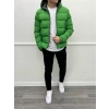 Dar Kesim Jel Dolgu Kapüşonlu Su Geçirmez Moncler Şişme Mont-Yeşil