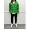 Dar Kesim Jel Dolgu Kapüşonlu Su Geçirmez Moncler Şişme Mont-Yeşil