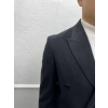 Erkek Dar Kesim Kruvaze Kaşe Kaban - Siyah