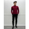 Erkek Dar Kesim Yarım Balıkçı Triko Kazak - Bordo