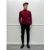 Erkek Dar Kesim Yarım Balıkçı Triko Kazak - Bordo