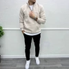 Erkek İçi Şardonlu Yakası Fermuarlı Sweatshirt - Taş Rengi