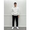 Erkek Oversize İçi Şardonlu Kapişonlu Sweatshirt - Beyaz