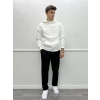 Erkek Oversize İçi Şardonlu Kapişonlu Sweatshirt - Beyaz