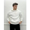 Erkek Oversize İçi Şardonlu Kapişonlu Sweatshirt - Beyaz