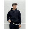 Erkek Oversize İçi Şardonlu Kapişonlu Sweatshirt - Siyah