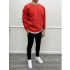 Erkek Owersize İçi Şardonlu Bisiklet Yaka Sweatshirt -Kırmızı