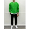 Erkek Owersize İçi Şardonlu Bisiklet Yaka Sweatshirt -Yeşil