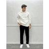 Erkek Owesize İçi Şardonlu Önü Baskılı Sweatshirt - Beyaz