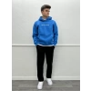 Erkek Owesize İçi Şardonlu Önü Baskılı Sweatshirt - Mavi