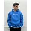 Erkek Owesize İçi Şardonlu Önü Baskılı Sweatshirt - Mavi