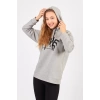 Kadın Bisiklet Yaka Lowe Baskılı Kapüşonlu Sweatshirt -Gri