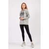 Kadın Bisiklet Yaka Lowe Baskılı Kapüşonlu Sweatshirt -Gri