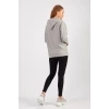 Kadın Bisiklet Yaka Lowe Baskılı Kapüşonlu Sweatshirt -Gri