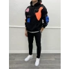 Kapüşonlu Renkli İç Kısmı Şardonlu Oversize Sweatshirt - Siyah