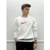 Nike Baskılı Ribanalı İç Kısmı Şardonlu Oversize Sweatshirt - Beyaz