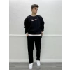 Nike Baskılı Ribanalı İç Kısmı Şardonlu Oversize Sweatshirt - Siyah