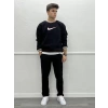 Nike Baskılı Ribanalı İç Kısmı Şardonlu Oversize Sweatshirt - Siyah