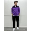 Yakası Fermuarlı İç Kısmı Şardonlu Owersize Sweatshirt -Mor