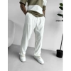 Erkek Beli Lastikli Likralı Kumaş Bagy Pantolon-Beyaz