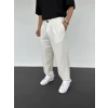 Erkek Beli Lastikli Likralı Kumaş Bagy Pantolon-Beyaz