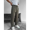 Erkek Beli Lastikli Likralı Kumaş Bagy Pantolon-Haki