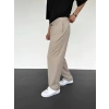 Erkek Beli Lastikli Likralı Kumaş Bagy Pantolon-Krem